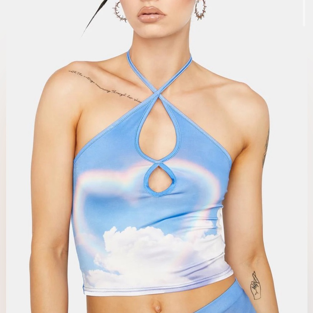 NWT ngorder rainbow y2k heart blue halter top small cropped tank